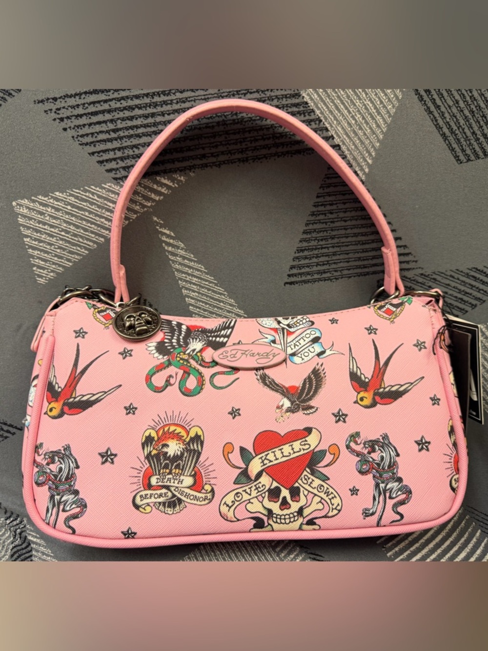 Ed Hardy Pink Tattoo-Print Shoulder Bag MSRP $70